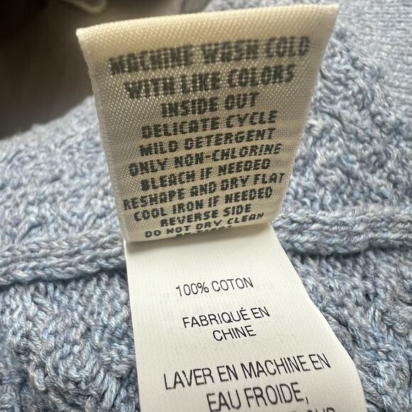 LL Bean Blue Textured Basketweave Open Front Cardigan Size S Sweater - Picture 10 of 11